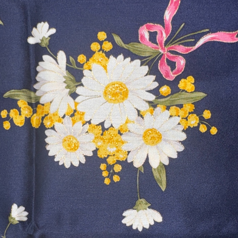 Pierre Balmain Floral Scarf in Navy with Yellow and Pink - Picture 7 of 7